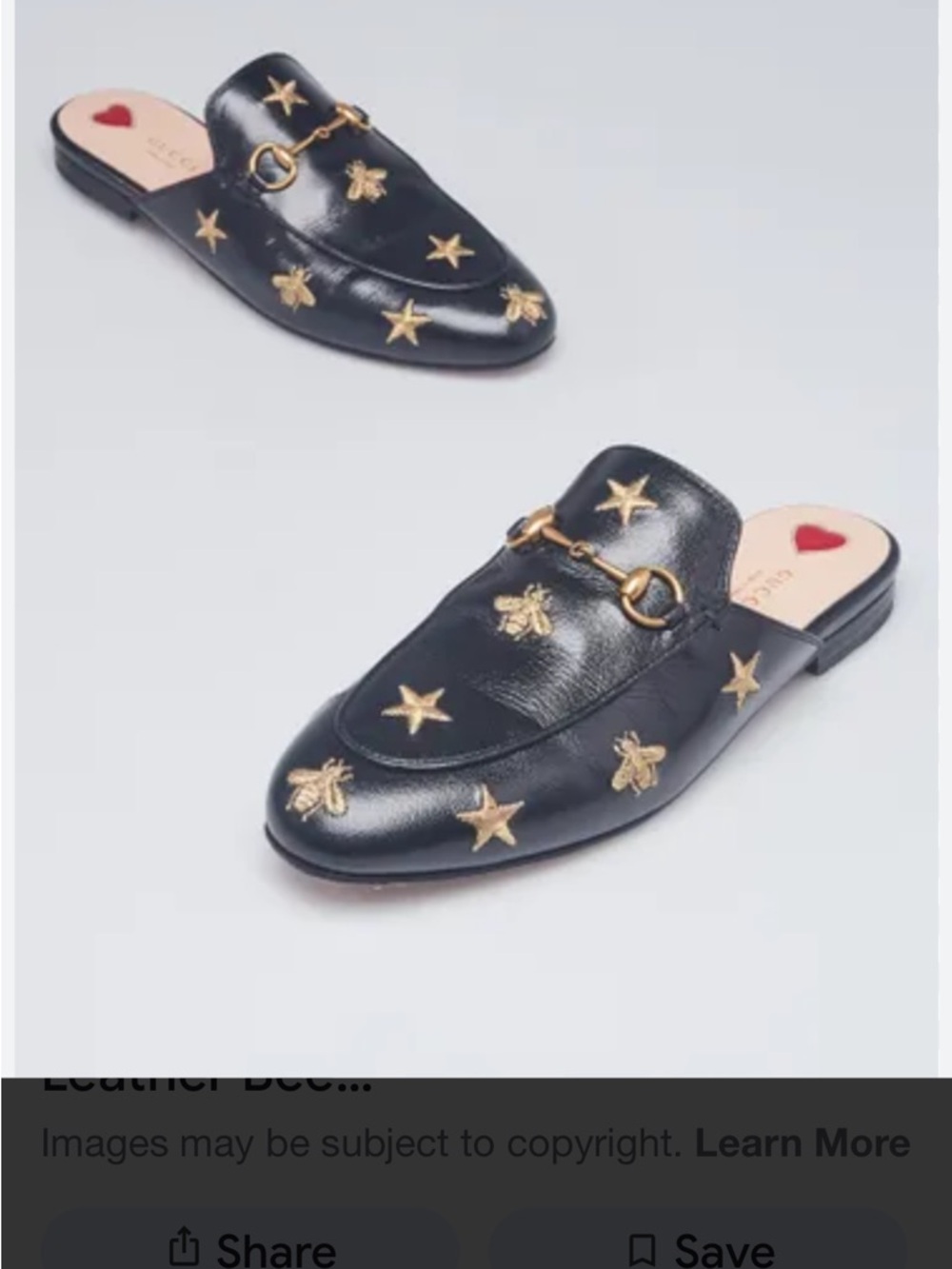 GUCCI Princeton Horsebit Flat Mules Embroidered Bees and Stars on Black Leather